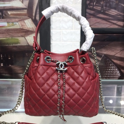 Chanel 2019 Women Leather Chain Bucket Tote Shoulder Bag ,22CM - 샤넬 2019 여성용 레더 체인 버킷 토트 숄더백,CHAB0686,22CM,레드