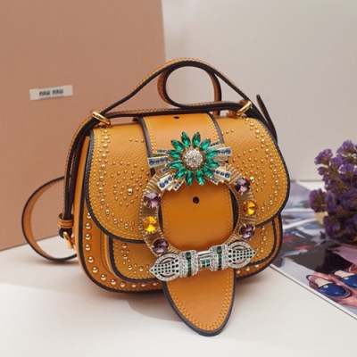 MiuMiu 2019 Lady Madras Stud Shoulder Cross Bag,20cm - 미우미우 2019 레이디 마드라스 스터드 숄더 크로스백,5BH019, MIUB0227 , 20cm,옐로우