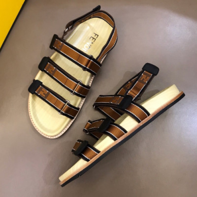 Fendi 2019 Mens Initial Logo Velcro Plate Leather Sandal - 펜디 남성 이니셜 로고 벨크로 레더 샌달 Fen0279x.Size(240 - 275).브라운