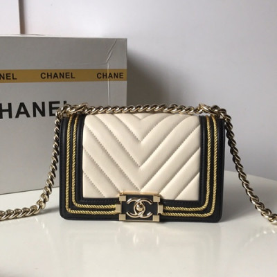 Chanel 2019 Leboy Leather Chain Shoulder Bag ,20CM - 샤넬 2019 르보이 레더 체인 숄더백 67085 - CHAB0779,20CM,화이트+블랙