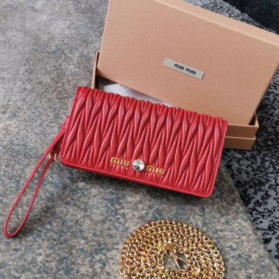 MiuMiu 2019  Matelasse  Chain Shoulder Cross Bag / Clutch Bag,18.5cm - 미우미우 2019 마틀라세 체인 숄더 크로스백 / 클러치백,5ZH029, MIUB0285 , 18.5cm,레드