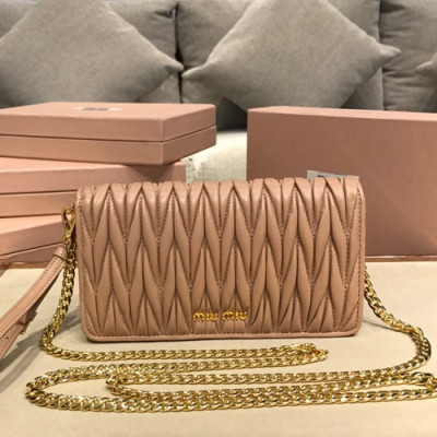 MiuMiu 2019  Matelasse  Chain Shoulder Cross Bag / Clutch Bag,19cm - 미우미우 2019 마틀라세 체인 숄더 크로스백 / 클러치백,5ZH029, MIUB0290 , 19cm,연핑크