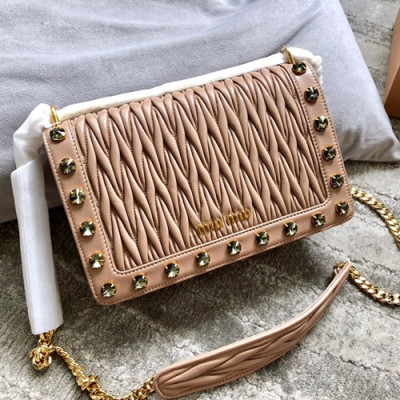 MiuMiu 2019  Matelasse  Chain Shoulder Cross Bag,24cm - 미우미우 2019 마틀라세 체인 숄더 크로스백,5BD109, MIUB0302 , 24cm,베이지핑크