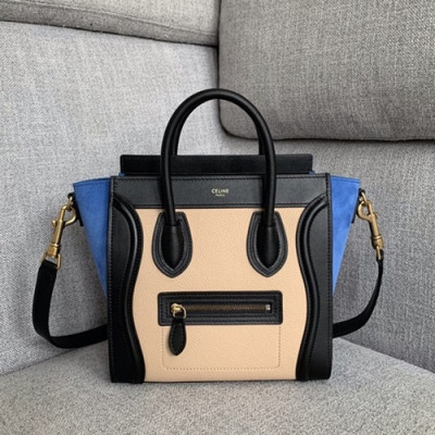 Celine 2019 Nano Luggage Leather Tote Shoulder Bag,20CM - 셀린느 2019 나노 러기지 레더 토트 숄더백 ,189243-16,20CM,베이지+블루