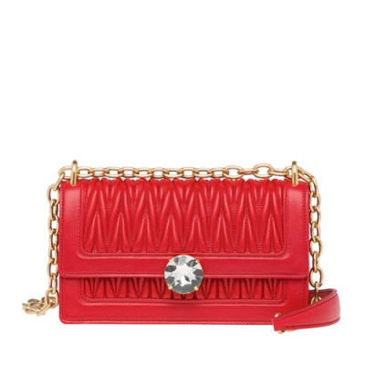 MiuMiu 2019 Solitaire Matelasse Chain Shoulder Cross Bag,23cm - 미우미우 2019 솔리테어 마틀라세 체인 숄더 크로스백,5BD130, MIUB0345, 23cm,레드