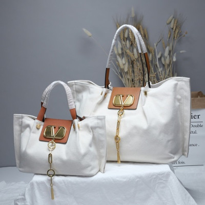 Valentino 2019 Canvas&Leather Garavani Escape Tote Shopper Bag,31/41CM - 발렌티노 2019 캔버스&레더 가라바니 이스케이프 토트 쇼퍼백,VTB0535,31/41CM,화이트