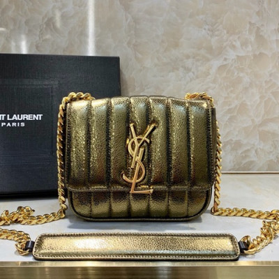 Saint Laurent Women Vicky Mini Chain Shoulder Bag,17.5CM - 입생로랑 여성용 비키 미니 체인 숄더백 538439 , SLB0334, 17.5CM,다크옐로우골드