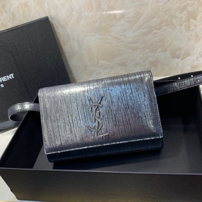 Saint Laurent 2019 Leather Belt Bag,18CM - 입생로랑 2019 여성용 레더 벨트백 534395 , SLB0346,18CM,다크실버