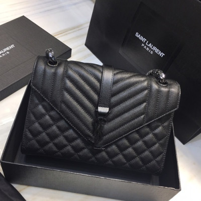 Saint Laurent 2019 Women Envelop Satchel Shoulder Bag,24CM - 입생로랑 2019 여성용 엔벨롭 사첼 숄더백 487206 , SLB0363,24CM,블랙