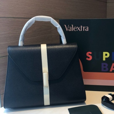 Valextra 2019 Epsom Leather Tote Shoulder Bag,26CM - 발렉스트라 2019 엡송 레더 토트 숄더백,VALB0012,26CM,블랙+화이트