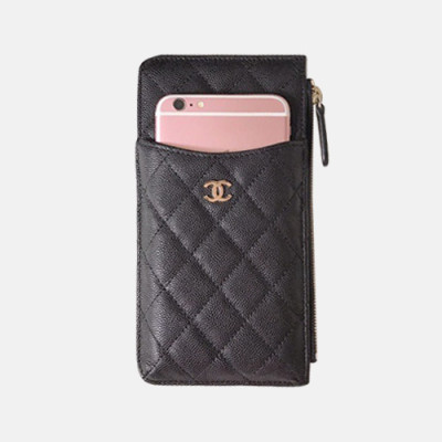 Chanel 2019 Ladies Wallet / Coin Purse / Card Purse / Phone Case - 샤넬 2019 여성용 레더 장지갑  / 동전지갑 / 카드지갑 / 휴대폰 케이스,CHAW0004,19.5cm.블랙(금장)