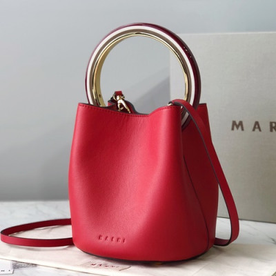 Marni 2019 Leather Pannier Bucket Tote Shoulder Bag,19CM - 마르니 2019 레더 파니에 버킷 토트 숄더백, MARB0001,19CM,레드