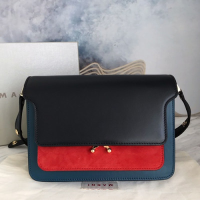 Marni 2019 Trunk Leather Shoulder Bag,24CM - 마르니 2019 트렁크 레더 숄더백, MARB0023,24CM,블루(레드+블랙)