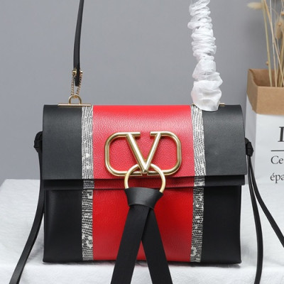 Valentino 2019 V-ring Leather Shoudler Bag,24CM - 발렌티노 2019 브이링 여성용 레더 숄더백 ,VTB0588,24CM,레드+블랙