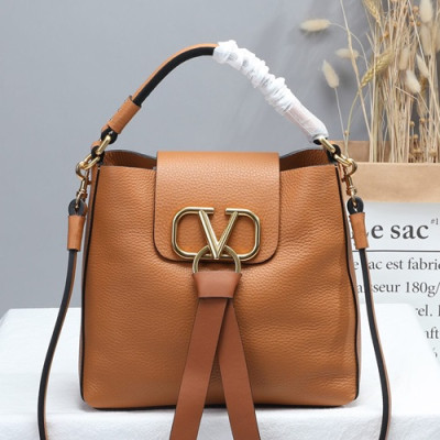 Valentino 2019 V-ring Leather Tote Shoudler Bag,22CM - 발렌티노 2019 브이링 여성용 레더 토트 숄더백 ,VTB0622,22CM,브라운