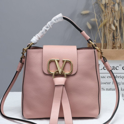 Valentino 2019 V-ring Leather Tote Shoudler Bag,22CM - 발렌티노 2019 브이링 여성용 레더 토트 숄더백 ,VTB0624,22CM,핑크