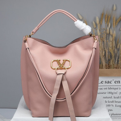 Valentino 2019 V-ring Leather Tote Shoudler Bag,34CM - 발렌티노 2019 브이링 여성용 레더 토트 숄더백 ,VTB0640,34CM,핑크