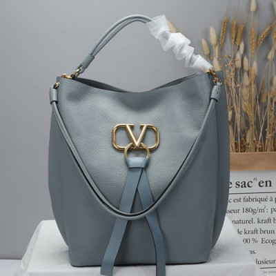 Valentino 2019 V-ring Leather Tote Shoudler Bag,34CM - 발렌티노 2019 브이링 여성용 레더 토트 숄더백 ,VTB0641,34CM,연블루그레이