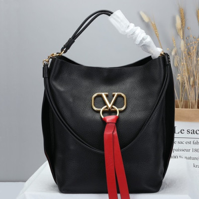 Valentino 2019 V-ring Leather Tote Shoudler Bag,34CM - 발렌티노 2019 브이링 여성용 레더 토트 숄더백 ,VTB0642,34CM,블랙