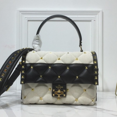 Valentino 2019 Candystud Tote Shoudler Bag,23CM - 발렌티노 2019 캔디스터드 토트 숄더백,0055-VTB0645,23CM,화이트+블랙