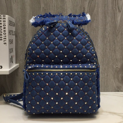 Valentino 2019 Denim Garavani Ruckstud Spike Back Pack ,30CM - 발렌티노 2019 데님 가라바니 락스터드 스파이크 백팩,VTB0666,30CM,블루