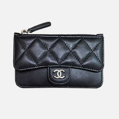 Chanel 2019 Ladies Wallet / Card Purse - 샤넬 2019 여성용 레더 중지갑  / 카드지갑 ,CHAW0026,13cm.블랙(은장)