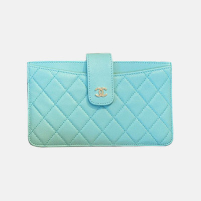 Chanel 2019 Ladies Wallet / Card Purse - 샤넬 2019 여성용 레더 장지갑 / 카드지갑 ,CHAW0034,18.5cm.스카이블루(금장)