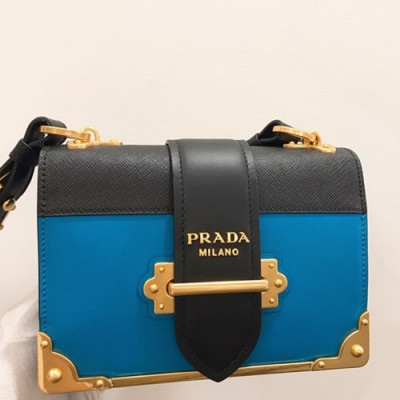 Prada Cahier Leather Shoulder Bag,20cm - 프라다 카이에 레더 여성용 숄더백 ,1BD045-37,20cm,블루