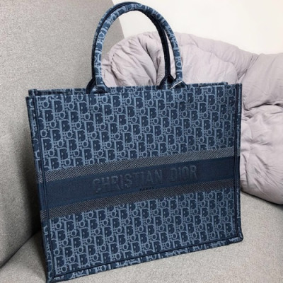 Dior 2019 Women Canvas Book Tote Shopper Bag ,41.5CM - 디올 2019 여성용 캔버스 북 토트 쇼퍼백  DIOB0316,41.5CM,블루