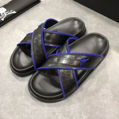 Giuseppe Zanoti 2019 Mens Logo Leather Slipper - 쥬세페자노티 남성 로고 레더 슬리퍼 Giu0040x.Size(240 - 275).블루