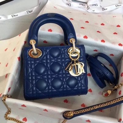 Dior 2019 Lady Dior Tote Shoulder Bag,17CM - 디올 2019 레이디 디올 토트 숄더백 DIOB0341,17CM,블루(금장)