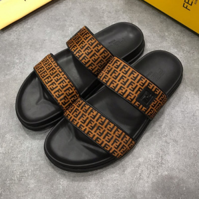 Fendi 2019 Mens Initial Logo Leather Slipper - 펜디 남성 이니셜 로고 레더 슬리퍼 Fen03x.Size(240 - 275).브라운