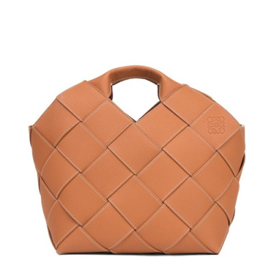 Loewe 2019 Basket Gingham Tote Shoulder Bag, 38CM - 로에베 2019 바스켓 깅엄 토트 숄더백 ,LOEB0218, 38CM, 브라운