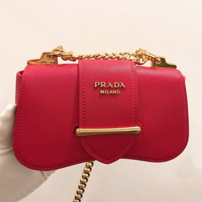 Prada 2019 Sidonie Saffiano Chain Shoulder Bag,21.5cm - 프라다 2019 여성용 시도니 사피아노 체인 숄더백 ,1BD219-5,21.5cm,레드