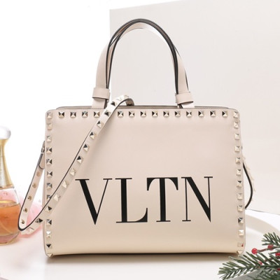 Valentino 2019 Leather Garavani Rockstud Tote Shoudler Bag,26CM - 발렌티노 2019 레더 가라바니 락스터드 토트 숄더백, VTB0716,26CM,아이보리