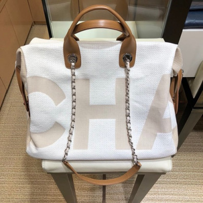 Chanel 2019 Canvas Tote Shoulder Shopper Bag ,38CM - 샤넬 2019 캔버스 토트 숄더 쇼퍼백  CHAB0893,38CM,화이트