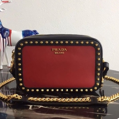 Prada 2019 Stud Chain Shoulder Bag,21cm - 프라다 2019 여성용 스터드 체인 숄더백 ,1BH103-3,21cm,레드