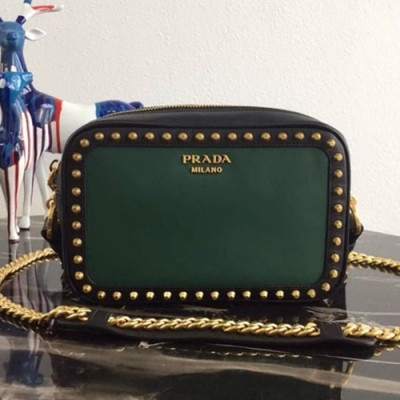 Prada 2019 Stud Chain Shoulder Bag,21cm - 프라다 2019 여성용 스터드 체인 숄더백 ,1BH103-4,21cm,그린