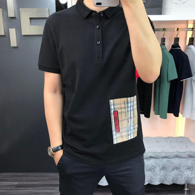 Burberry 2019 Mens Logo Polo Cotton Short Sleeved Tshirt - 버버리 남성 로고 폴로 코튼 반팔티 Burpt0001.Size(48 - 56).블랙