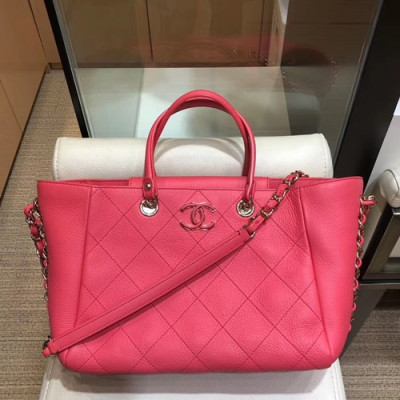 Chanel 2019 Leather Women Tote Shoulder Shopper Bag,28CM - 샤넬 2019 레더 여성용 토트 숄더 쇼퍼백,CHAB0952,28CM,핑크레드