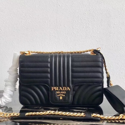 Prada 2019  Diagramme Leather Chain Shoulder Cross Bag,24cm - 프라다 2019 다이어그램 레더 체인 숄더 크로스백 ,1BD108-1,24cm,블랙