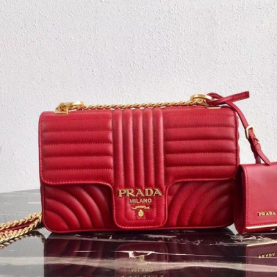 Prada 2019  Diagramme Leather Chain Shoulder Cross Bag,24cm - 프라다 2019 다이어그램 레더 체인 숄더 크로스백 ,1BD108-5,24cm,레드