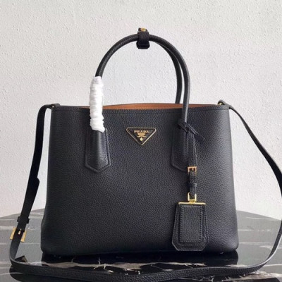 Prada 2019 Vitello Daino Double Leather Tote Shoulder Bag,33cm - 프라다 2019 비텔로 다이노 두블레 여성용 레더 토트 숄더백 ,1BG008-2,33cm,블랙