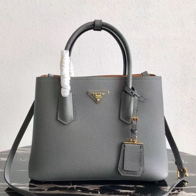 Prada 2019 Vitello Daino Double Leather Tote Shoulder Bag,33cm - 프라다 2019 비텔로 다이노 두블레 여성용 레더 토트 숄더백 ,1BG008-4,33cm,그레이