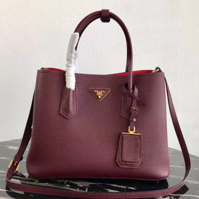 Prada 2019 Vitello Daino Double Leather Tote Shoulder Bag,33cm - 프라다 2019 비텔로 다이노 두블레 여성용 레더 토트 숄더백 ,1BG008-6,33cm,와인