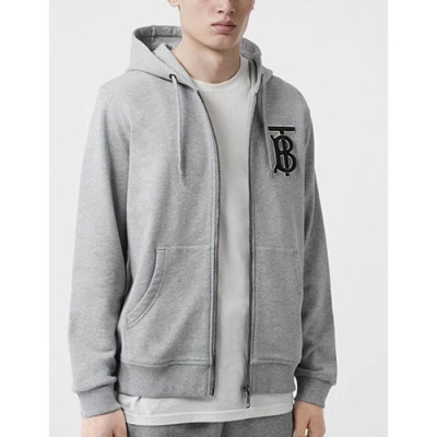 Burberry 2019 Mens Zip-up Cotton Hood Tee - 버버리 집업 코튼 후드티 Burht0058.Size(m - 2xl).그레이