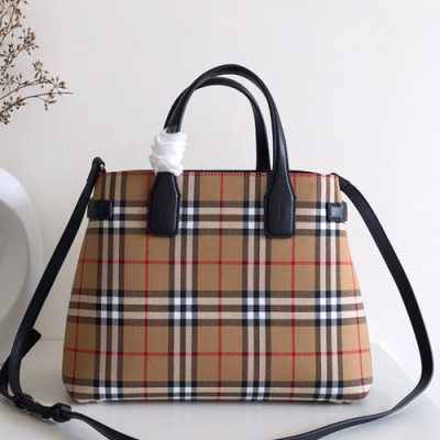 Burberry 2019 Leather Banner Tote Shoulder Bag, 25/34cm - 버버리 2019 레더 배너 토트 숄더백,BURB0343,25/34cm,브라운+블랙