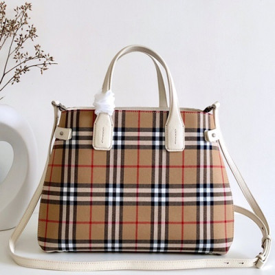 Burberry 2019 Leather Banner Tote Shoulder Bag, 25/34cm - 버버리 2019 레더 배너 토트 숄더백,BURB0344,25/34cm,브라운+화이트