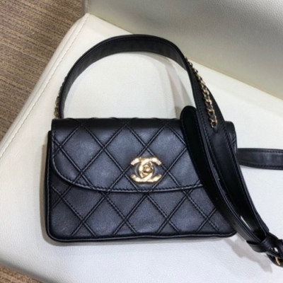 Chanel 2019 Women Leather Hip Sack Belt Bag ,18CM - 샤넬 2019 여성용 레더 힙색 벨트백,CHAB1071,18CM,블랙