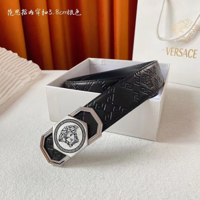 Versace 2022 Mens Leather Belt - 베르사체 2022  남성용 레더 벨트 VERBT0063,블랙(은장)